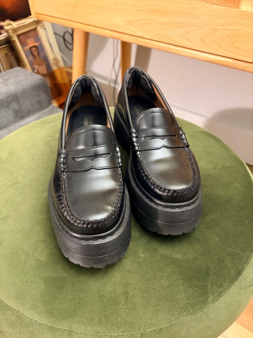 Platform Penny Loafers in Black Leather